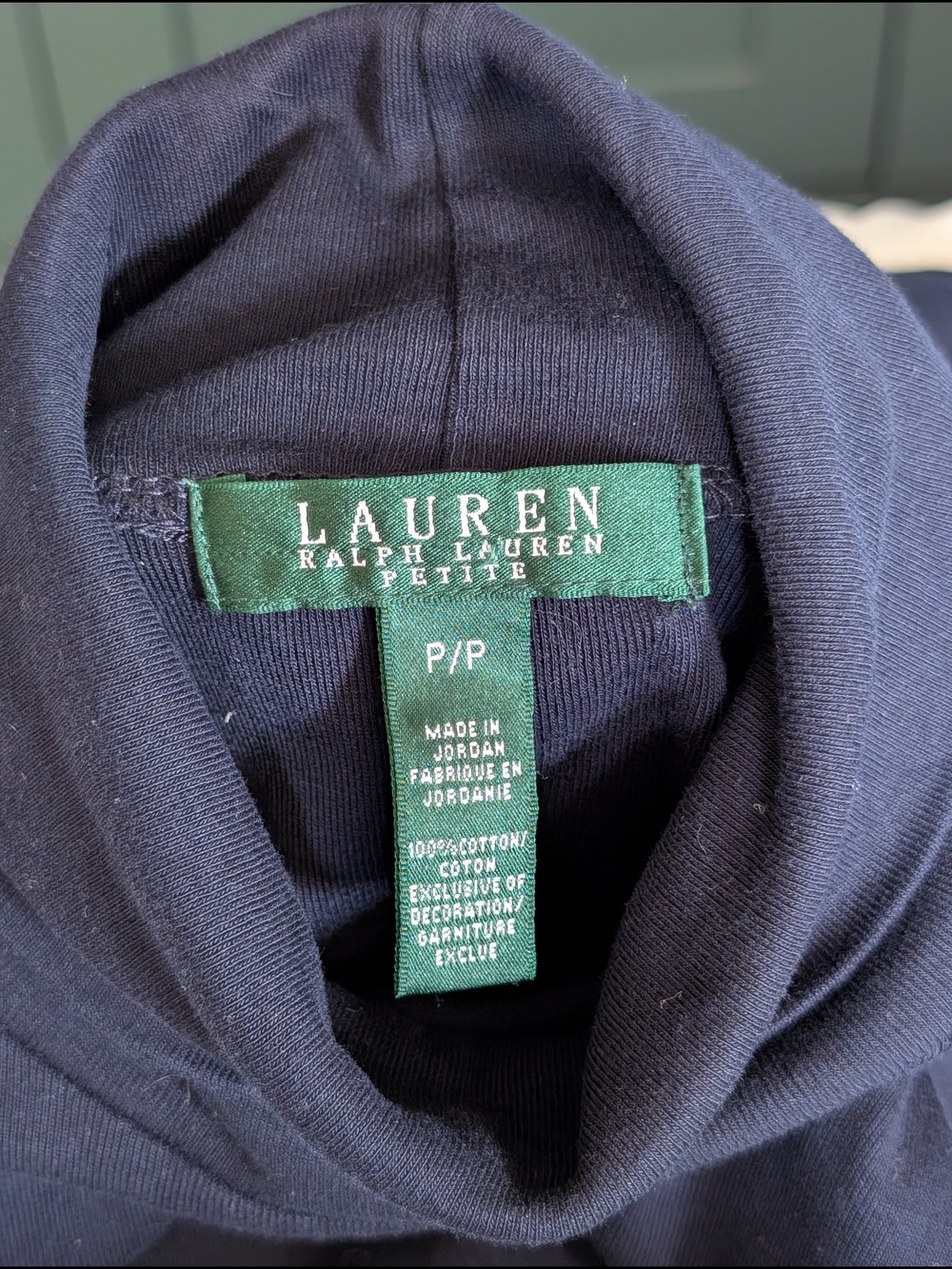 Ralph Lauren Navy Blue 100% Cotton Turtleneck | Small Petite (P/P) - Picture 4 of 7